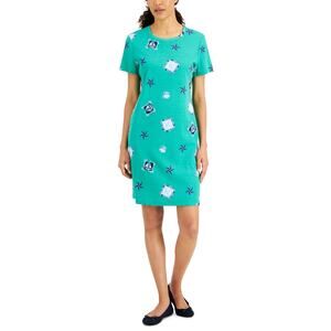 Karen Scott Green Nautical Treasured Printed Dress Short Sleeve Casual XS New